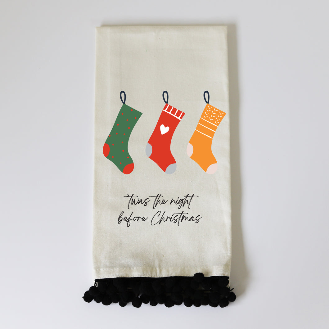 TWAS THE NIGHT BEFORE CHRISTMAS - BLACK POM TOWEL