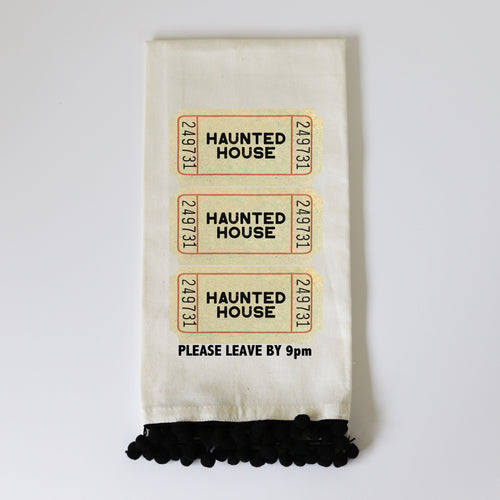 HAUNTED HOUSE - BLACK POM TOWEL