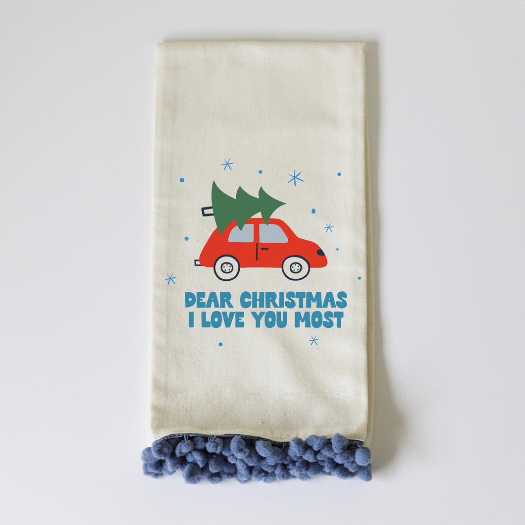 DEAR CHRISTMAS - BLUE POM TOWEL