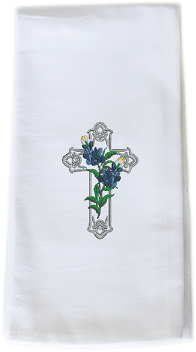 CELTIC BLUEBONNET CROSS - TEA TOWEL EMB