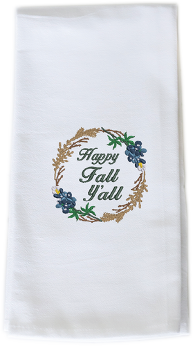 FALL BLUEBONNET WREATH - TEA TOWEL EMB