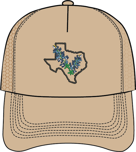 TEXAS OUTLINE WITH BLUEBONNETS HAT