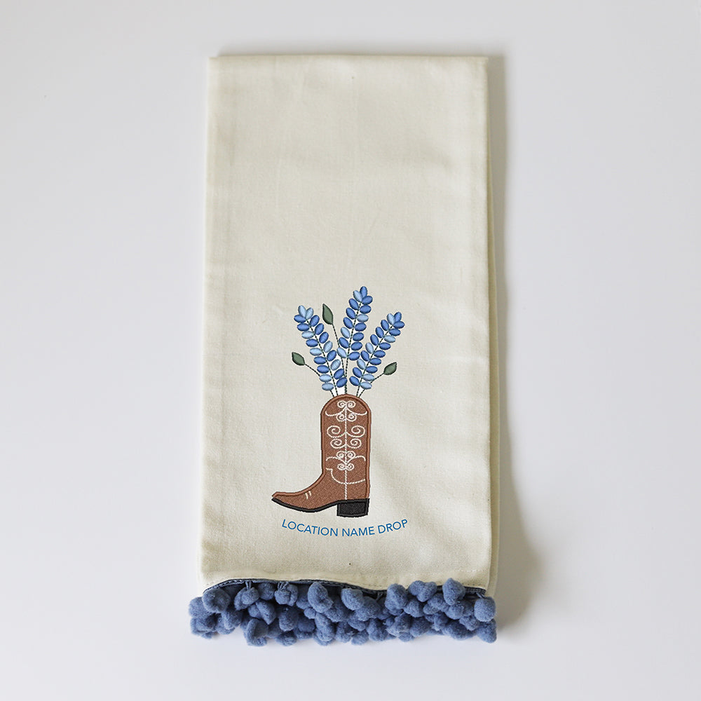 BLUEBONNET BOOT (custom) - BLUE POM TOWEL EMB