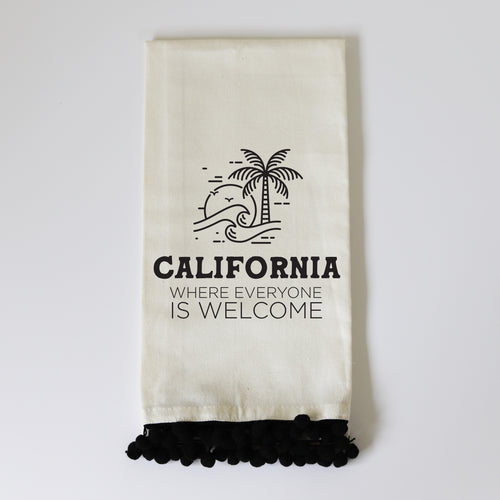 WELCOME - BEACH (custom) - BLACK POM TOWEL