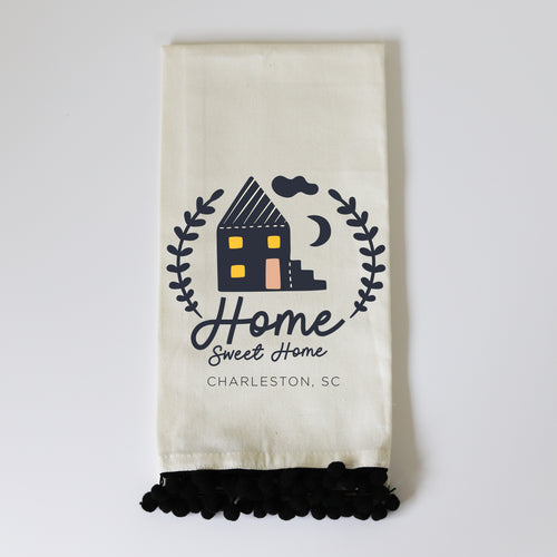 HOME SWEET HOME (custom) - BLACK POM TOWEL