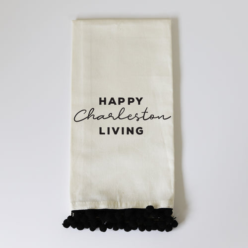 HAPPY LIVING (custom) - BLACK POM TOWEL