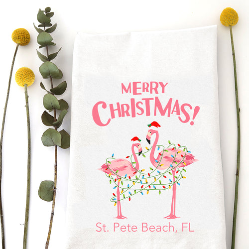 FLAMINGO CHRISTMAS (custom) - TEA TOWEL