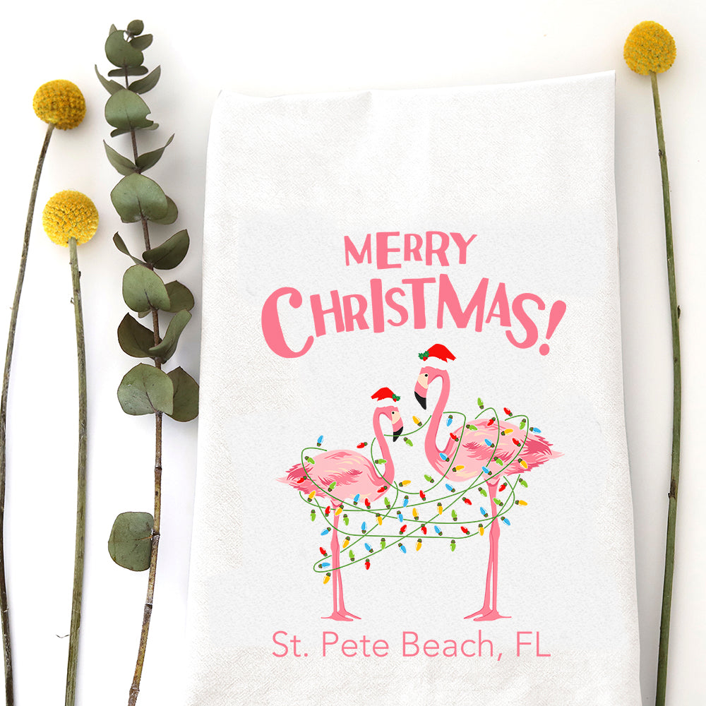FLAMINGO CHRISTMAS (custom) - TEA TOWEL