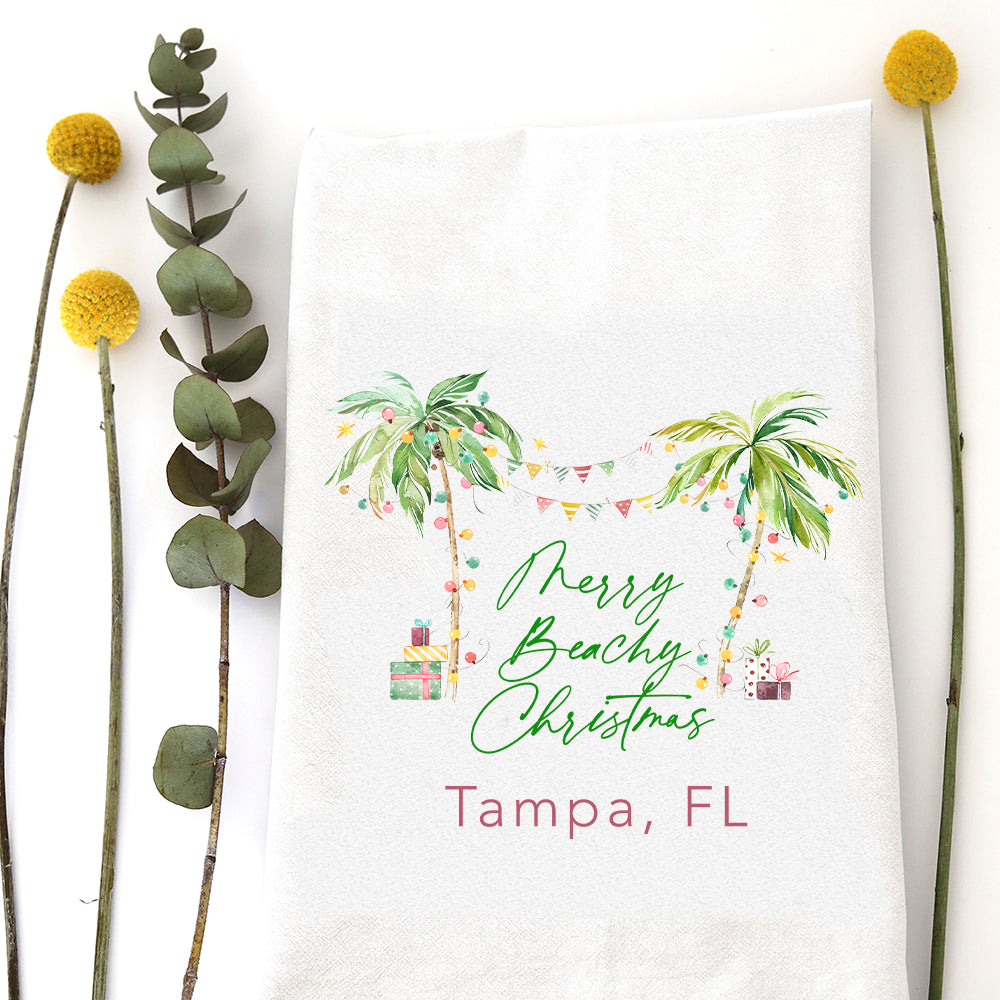 MERRY BEACHY CHRISTMAS (custom) - TEA TOWEL