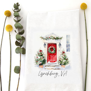 RED CHRISTMAS DOOR (custom) - TEA TOWEL