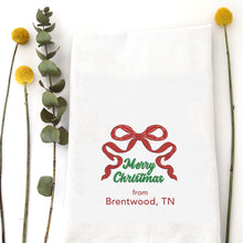 Load image into Gallery viewer, MERRY CHRISTMAS RIBBON (custom) - TEA TOWEL EMB