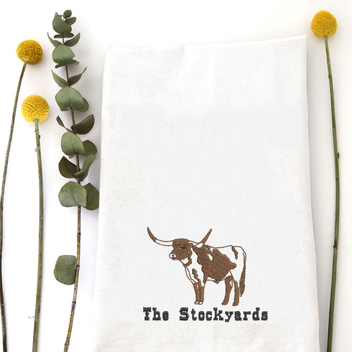 LONGHORN AT REST (custom) - TEA TOWEL EMB
