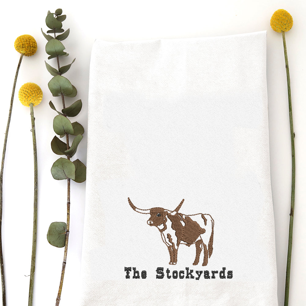 LONGHORN AT REST (custom) - TEA TOWEL EMB