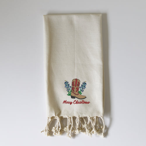 CHRISTMAS BLUEBONNET BOOT - FRINGE TOWEL EMB