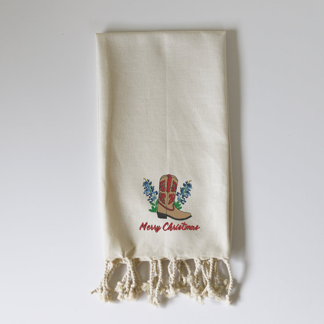 CHRISTMAS BLUEBONNET BOOT - FRINGE TOWEL EMB