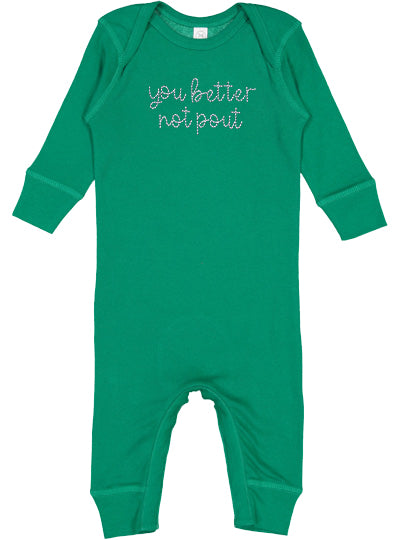 YOU BETTER NOT POUT ONE PIECE GREEN JERSEY EMB