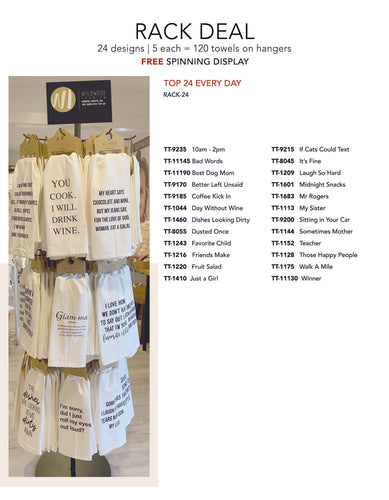 **RACK DEAL - TEA TOWEL SPINNER - 24 EVERY DAY DESIGNS