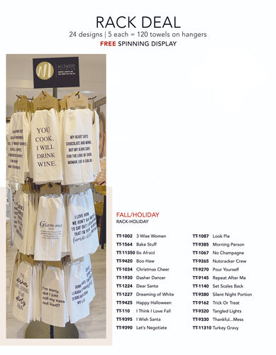 **RACK HOLIDAY DEAL - TEA TOWEL SPINNER - 24 HOLIDAY DESIGNS