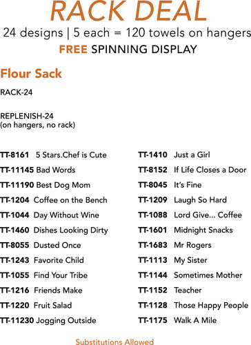 **RACK REPLENISH - TEA TOWEL - 24 EVERY DAY DESIGNS