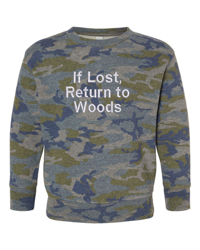 IF LOST, RETURN TO WOODS - CAMOU TODDLER FLEECE EMB