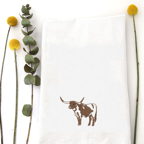 LONGHORN AT REST - TEA TOWEL EMB