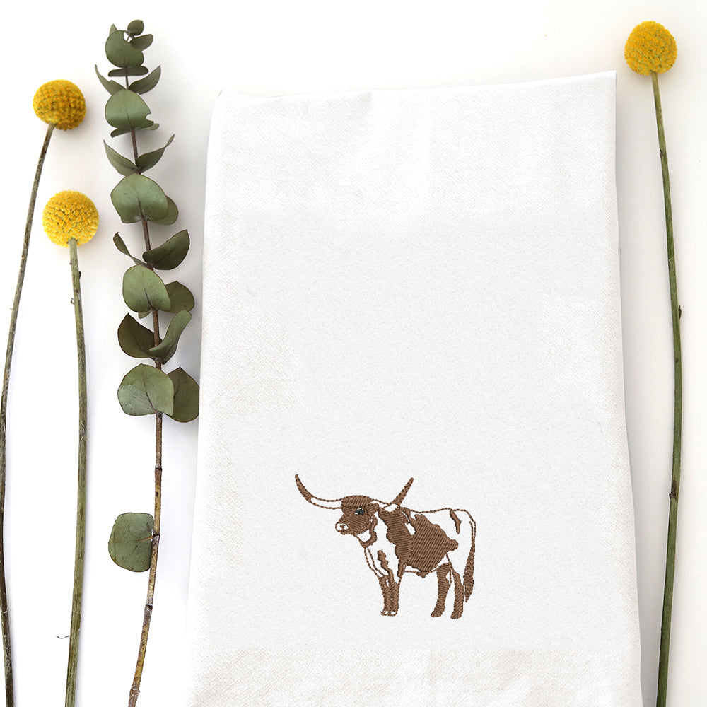 LONGHORN AT REST - TEA TOWEL EMB