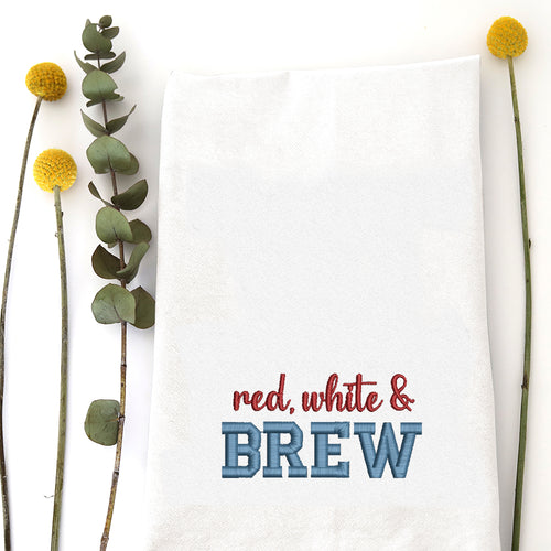 RED, WHITE, & BREW - TEA TOWEL EMB