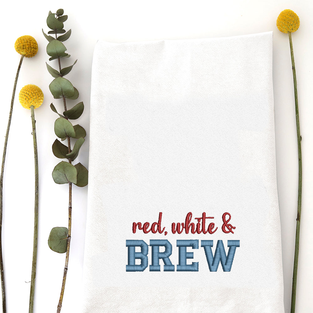 RED, WHITE, & BREW - TEA TOWEL EMB