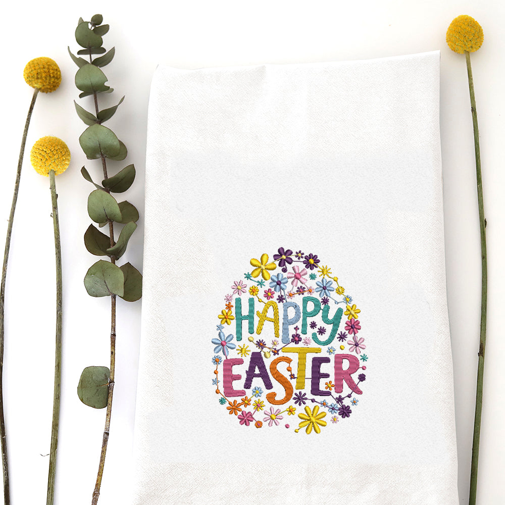 HAPPY EASTER EGG - TEA TOWEL EMB