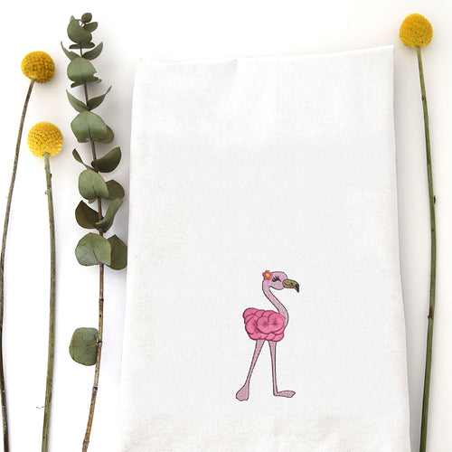 SPRING FLUFFY FLAMINGO - TEA TOWEL EMB