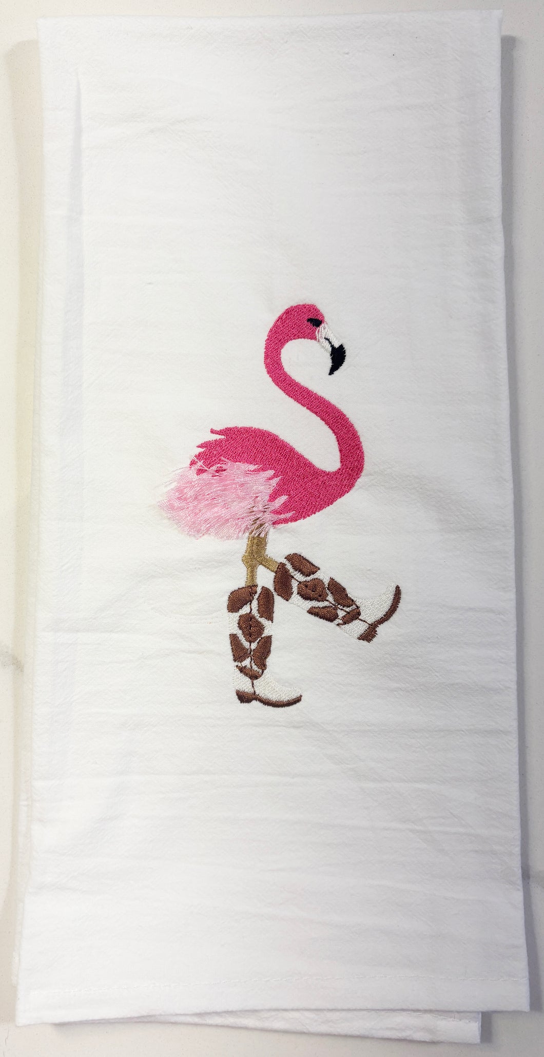 COWBOY FLUFFY FLAMINGO - TEA TOWEL EMB