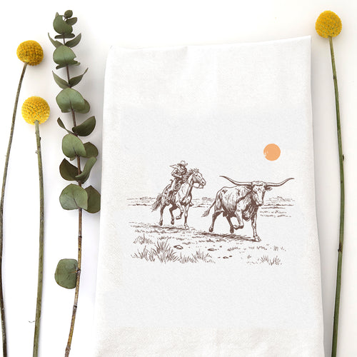 CHASING LONGHORN - TEA TOWEL