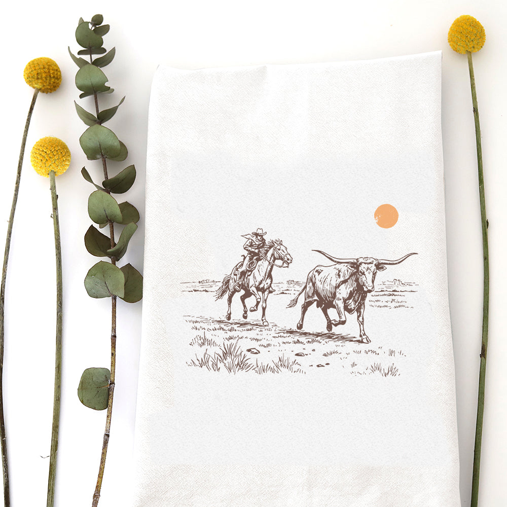 CHASING LONGHORN - TEA TOWEL