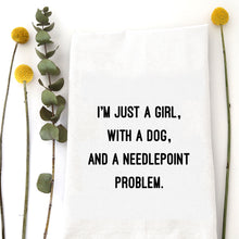Load image into Gallery viewer, JUST A GIRL NEEDLEPOINT - TEA TOWEL