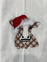 Load image into Gallery viewer, FLUFFY SANTA COW - TEA TOWEL EMB