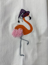 Load image into Gallery viewer, FLUFFY SPOOKY FLAMINGO - TEA TOWEL EMB