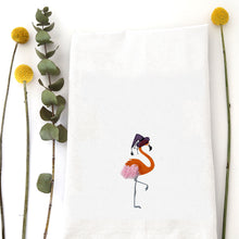 Load image into Gallery viewer, FLUFFY SPOOKY FLAMINGO - TEA TOWEL EMB