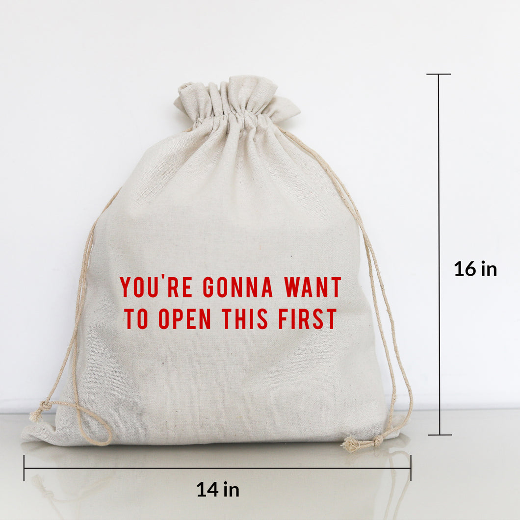 YOU'RE GONNA WANT TO OPEN THIS FIRST (red ink)- LARGE GIFT BAG