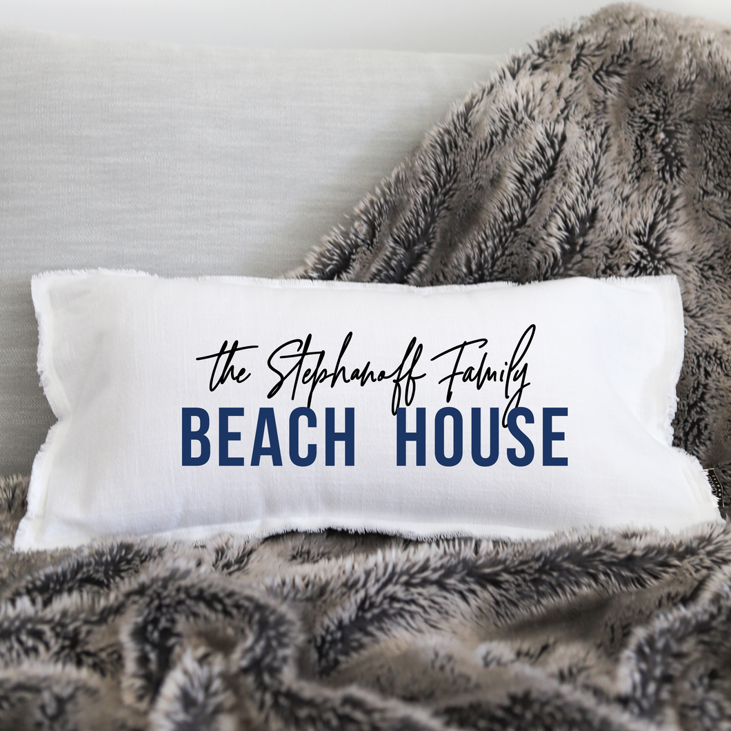 BEACH HOUSE personalized with last name LUMBAR PILLOW