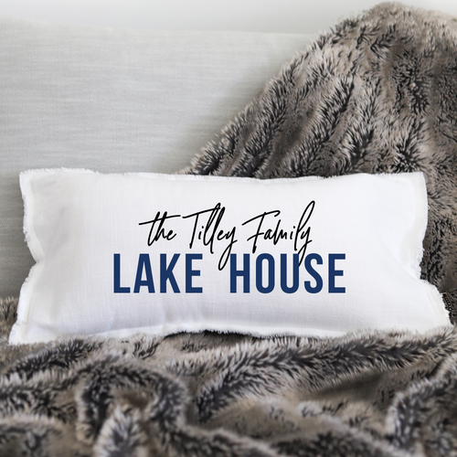 LAKE HOUSE personalized with last name LUMBAR PILLOW
