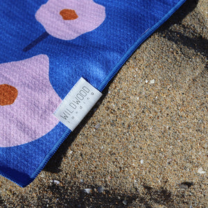 BLUE POPPIES MICROFIBER - POOL TOWEL or BEACH BLANKET