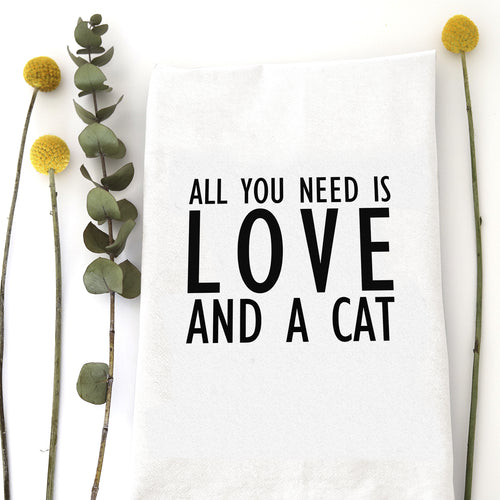 LOVE AND A CAT TEA TOWEL